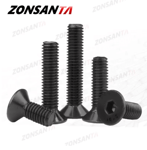 ZONSANTA Countersunk Hex Socket Screws – DIN7991 Black Carbon Steel Flat Head Bolts (M2–M6)