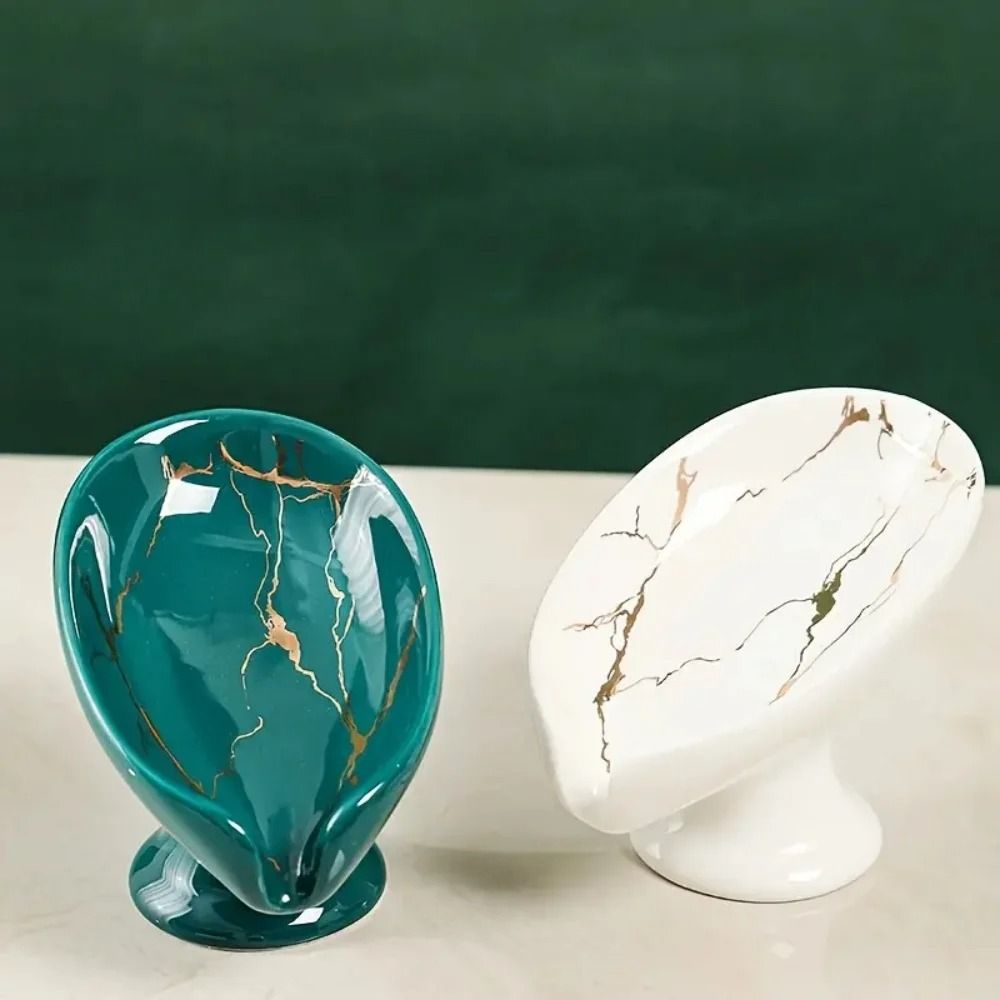 Premium Ceramic Leaf Shape Soap Holder – Elegant Bathroom & Kitchen Self-Draining Dish