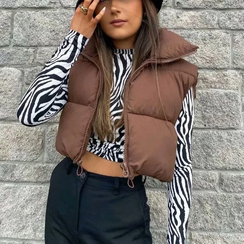 Womens Quilted Cropped Puffer Vest Warm Sleeveless Down Jacket