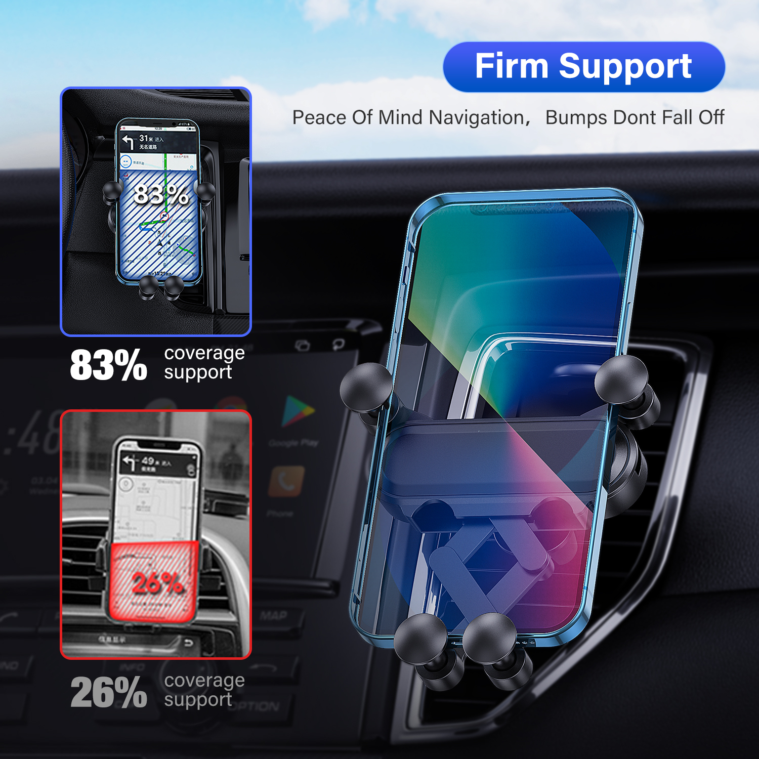 Gravity Car Phone Holder Air Vent Mount with Auto Clamp and Rotation