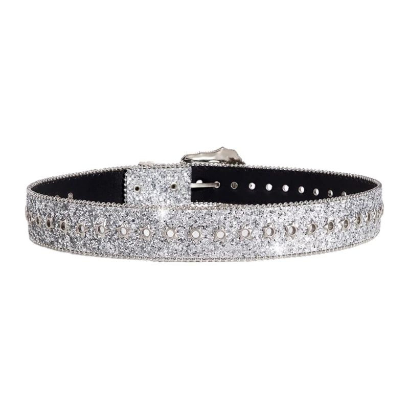 Glitter Sequined Waist Belt with Sparkling Buckle