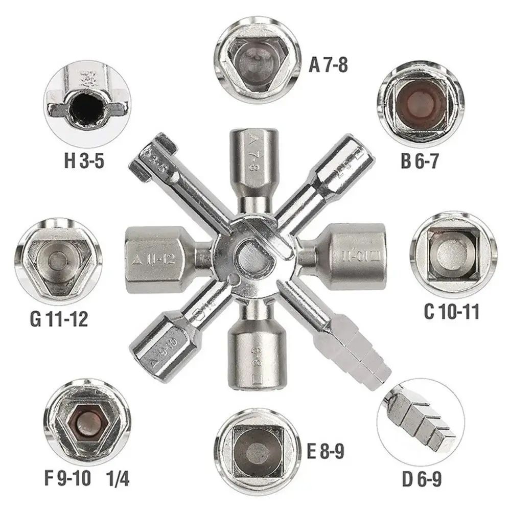 10-in-1 Multifunction Key Wrench Universal Cross Switch Tool Alloy Triangle Square for Electrical Cabinets & Elevators