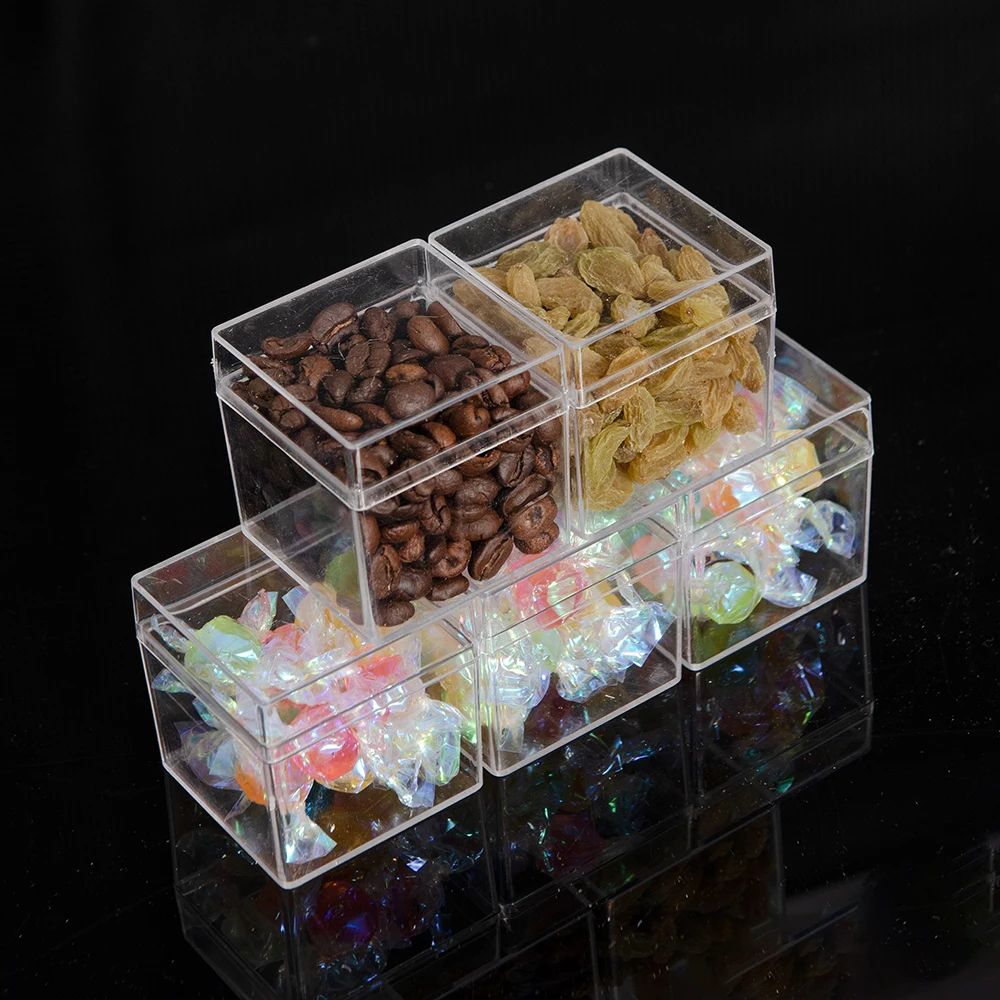 Food Grade Transparent Square Plastic Storage Boxes with Open Top & Bottom Covers | Candy Nail Art Organizer Case