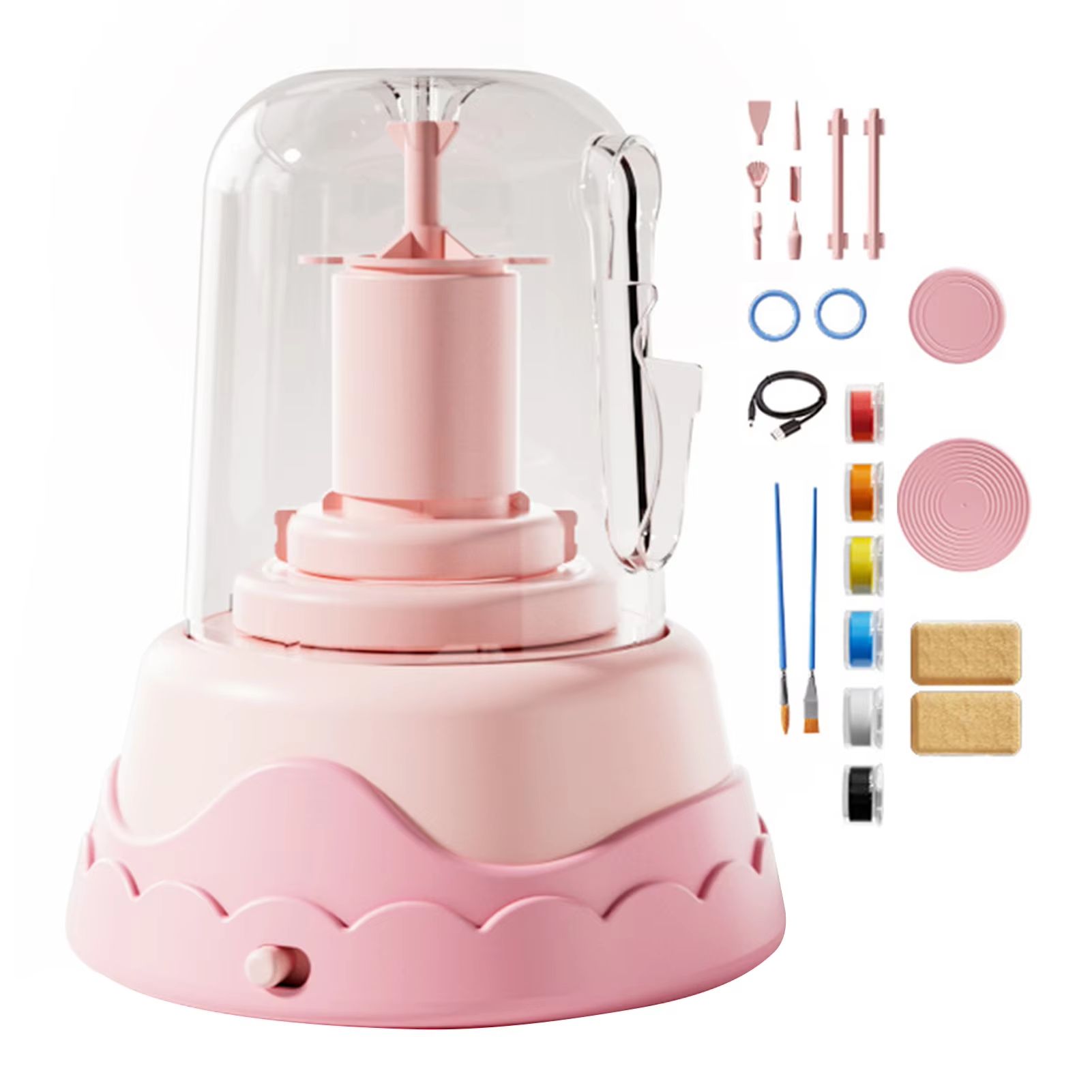 DIY Kids Pottery Wheel Kit with Clay and Paints Educational Craft Toy