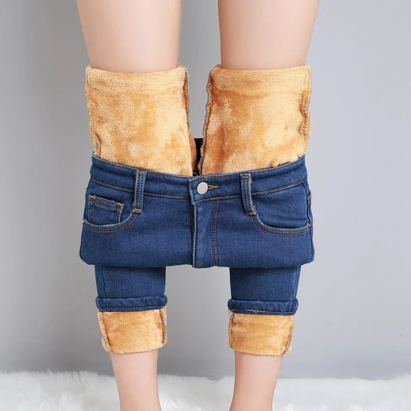 Womens Fleece Lined Thermal Jeans Warm Stretch Skinny Winter Denim Pants