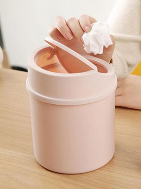 Small Trash Can Tube With Cover, Mini Desktop Bin, Garbage Can, Clean Storage Box for Home Desk