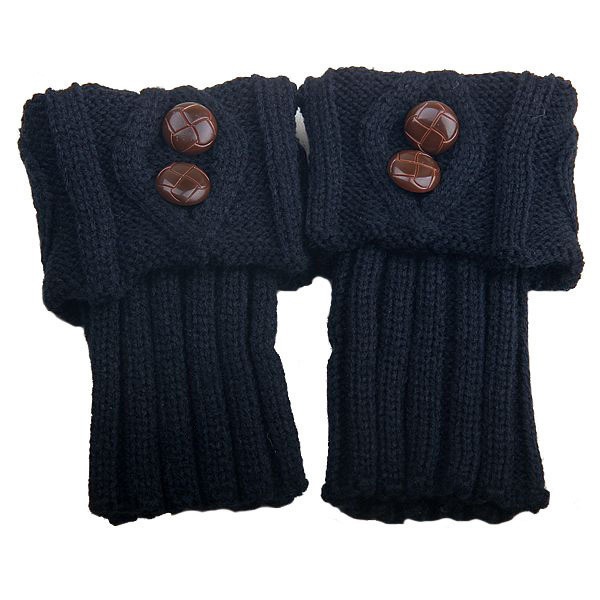 Autumn Winter Women's Knitted Wool Socks with Buttons, Fashion Boot Cover Leg Warmers & Foot Warmer