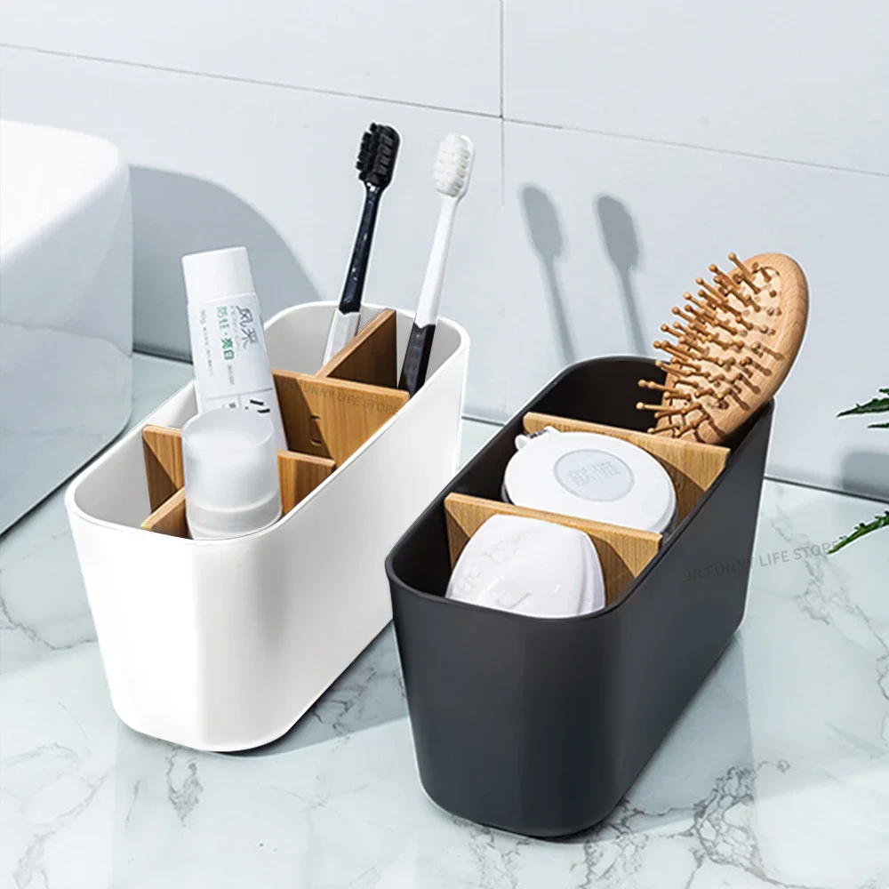 Bathroom Bamboo Toothbrush Stand Makeup Brush Holder Razor Toothpaste Storage Box Electric Toothbrush Stand