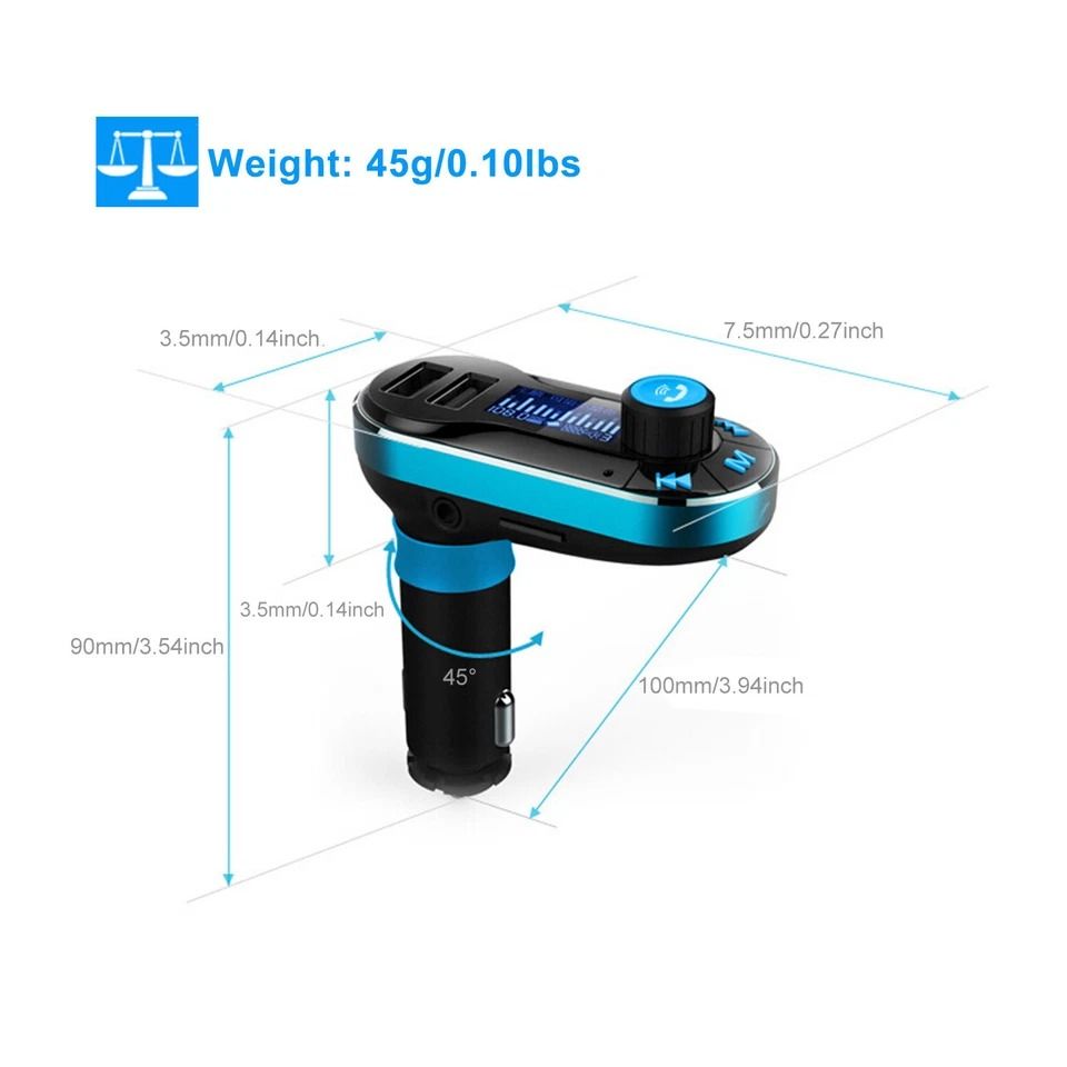 Wireless Car FM Transmitter, MP3 Player Radio Adapter Kit, Fast Charging, LCD Remote Control, Hands-Free Calls