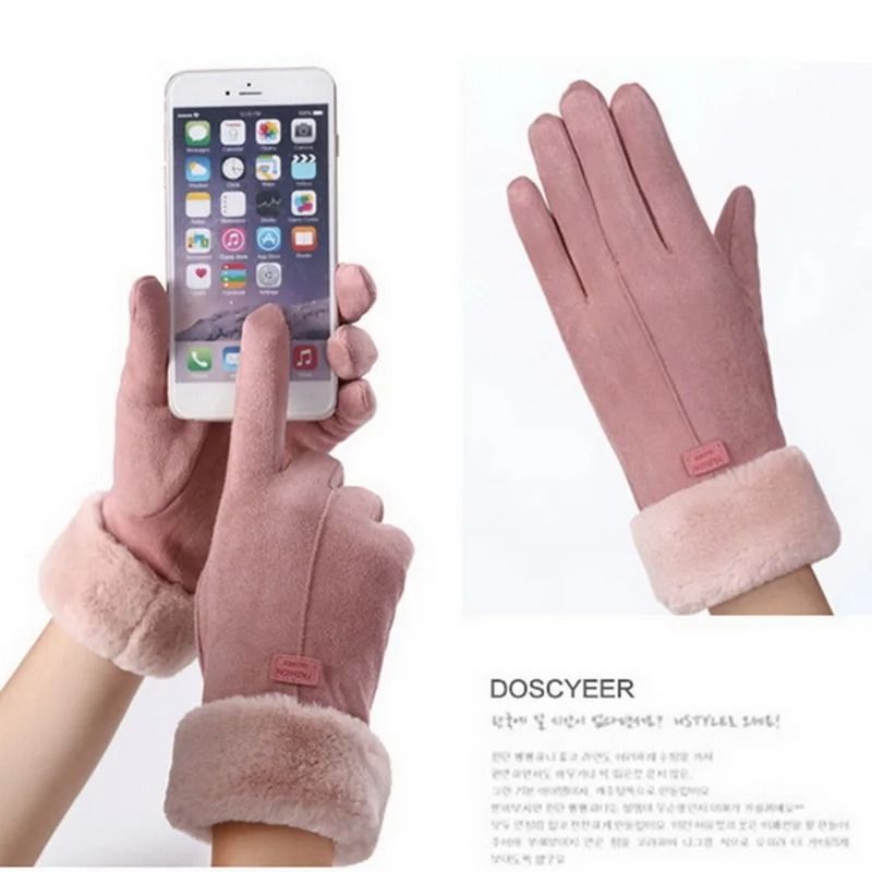 Women Winter Plush Suede Touchscreen Gloves Warm Fashion Mittens