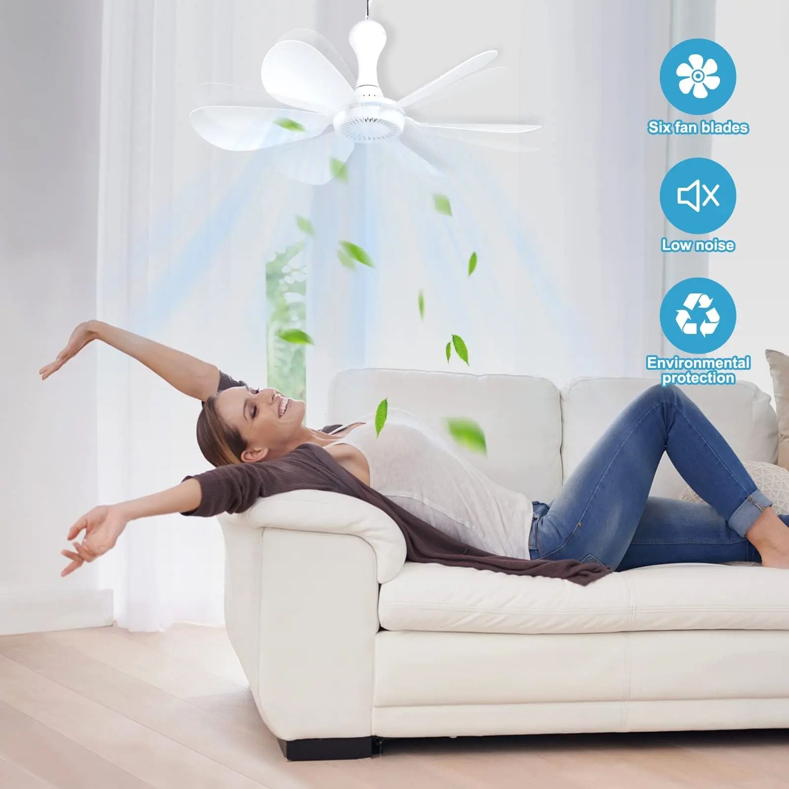 USB Powered Silent 6 Blade Ceiling Canopy Fan with Remote Control