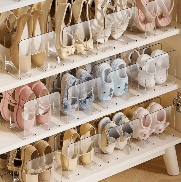 Transparent Acrylic 4-Compartment Shoe Rack – Stackable Space-Saving Organizer for Any Room