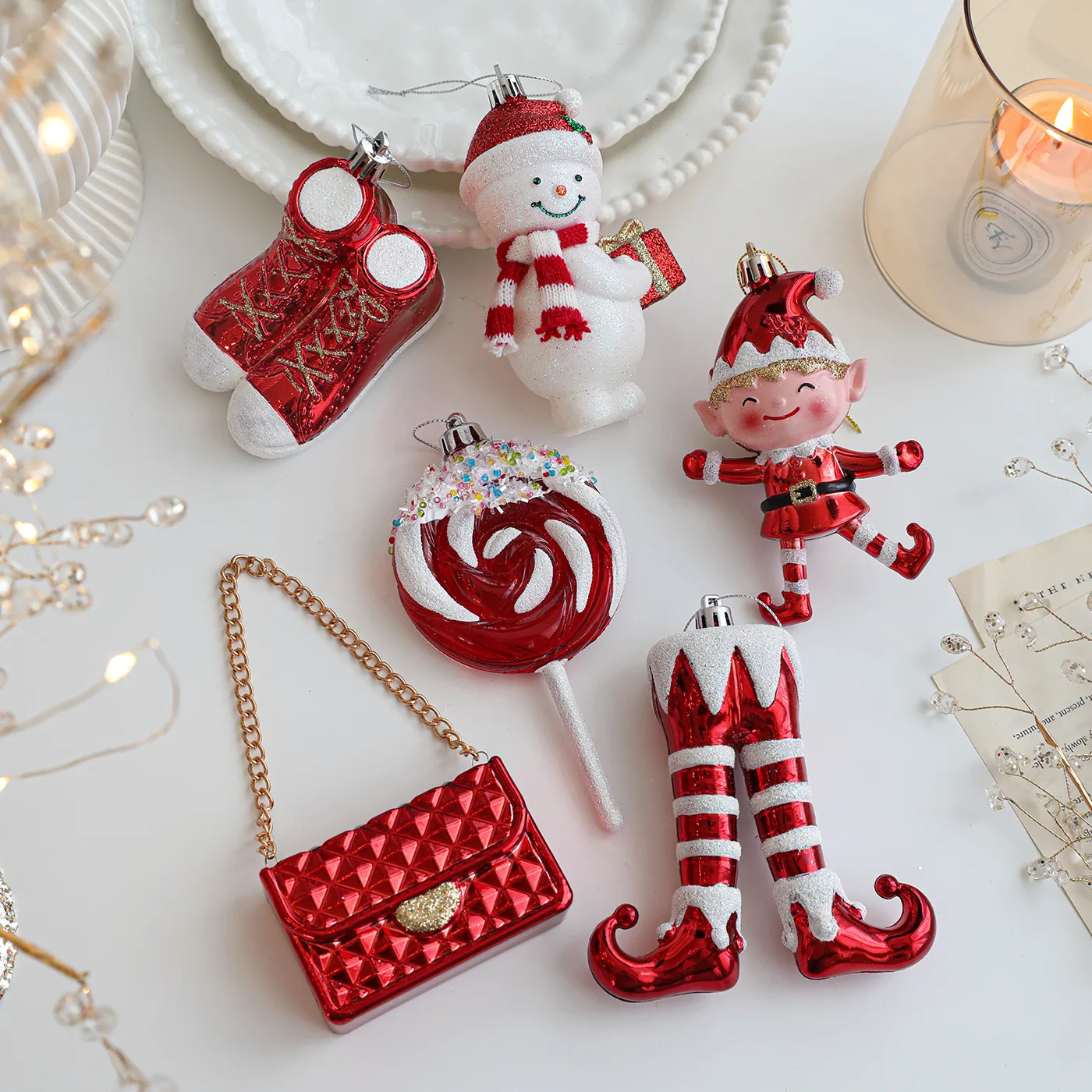 Christmas Tree Pendant, Red White Cartoon Christmas Pendant, DIY Vertical Pendant for Family Holiday Decoration
