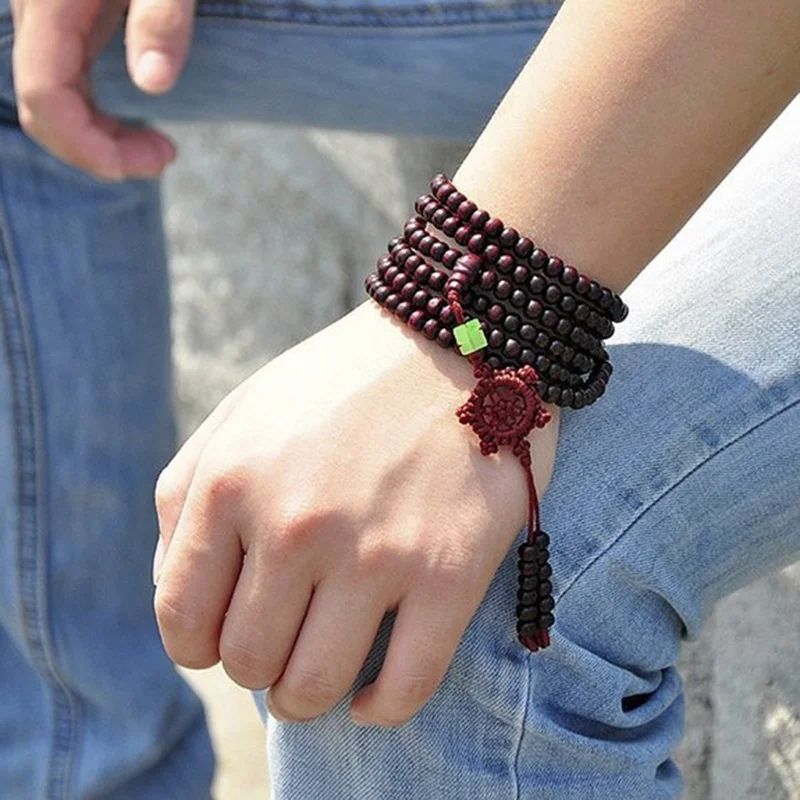 Tibetan Sandalwood 216 Bead Mala Bracelet Necklace for Meditation