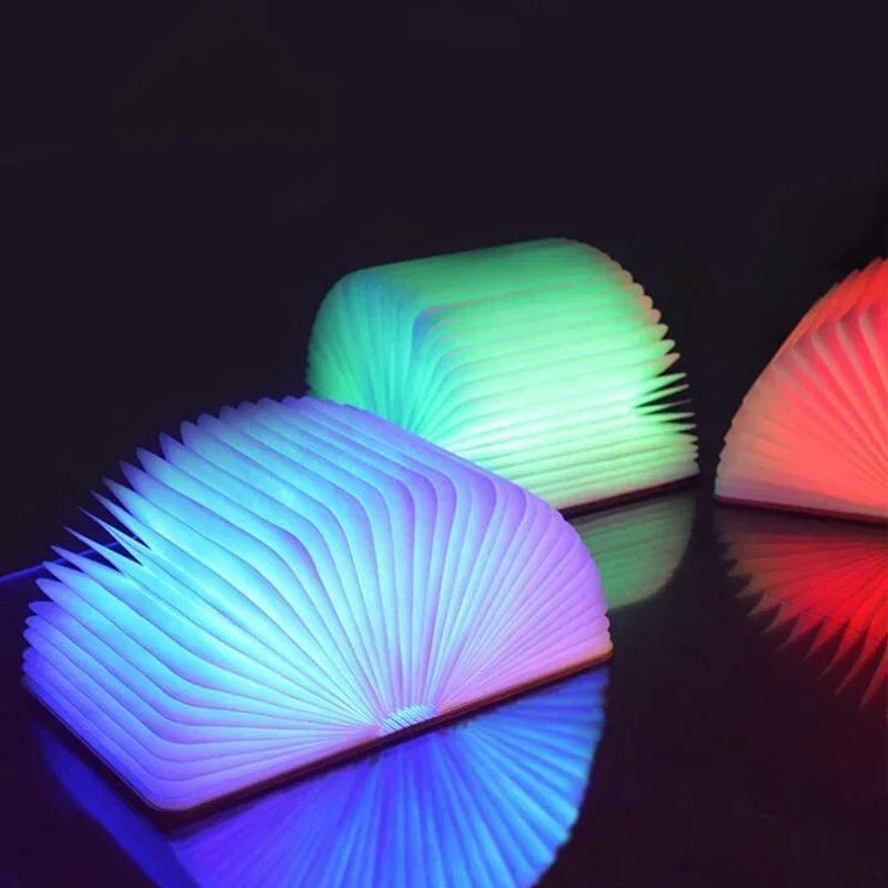 3D Folding LED Book Lamp – RGB Wooden Night Light USB Rechargeable Creative Desk & Bedroom Decor