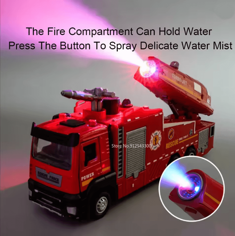 Interactive 1 to 32 Scale Water Spray Fire Truck Toy with Lights Sound and Pull Back