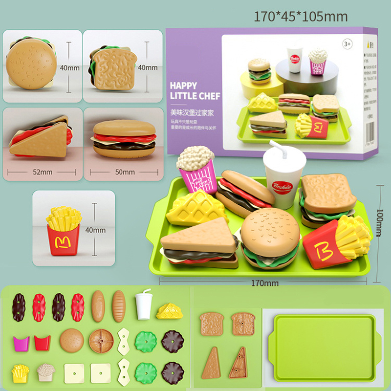 Kid's Mini Simulation Food Kitchen Toys Set, Pretend Play Cooking Toys Gifts, Hamburger Fries Sandwich Burger Assembly