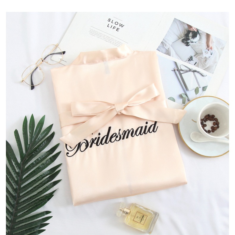 Wedding Robe for Bride and Bridesmaid, Embroidery Satin Gown, Sexy Short Nightgown, Casual Women Sleepwear