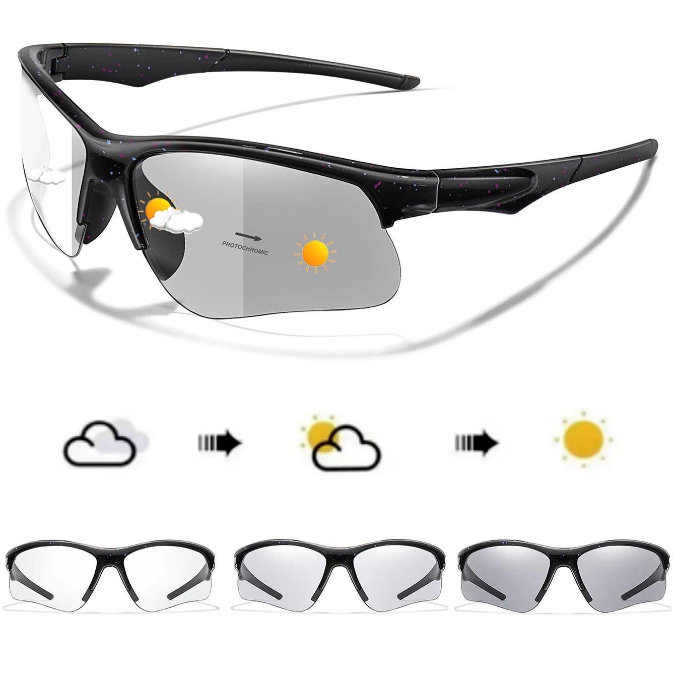 Photochromic Sports Sunglasses for Men and Women UV400 MTB Cycling Running Goggles