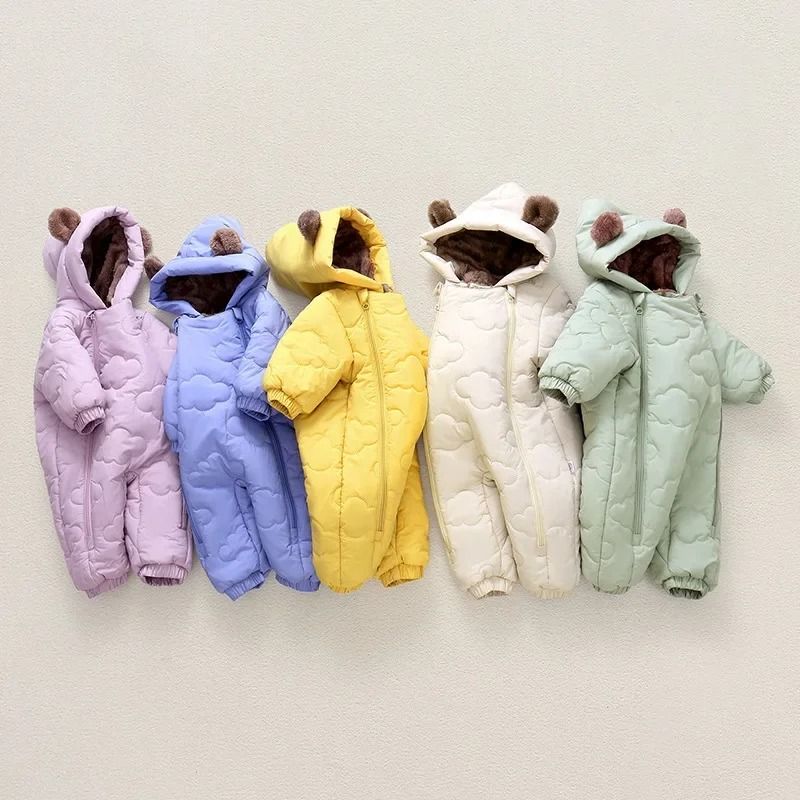 Thickened Fleece-Lined Bear Romper Snowsuit