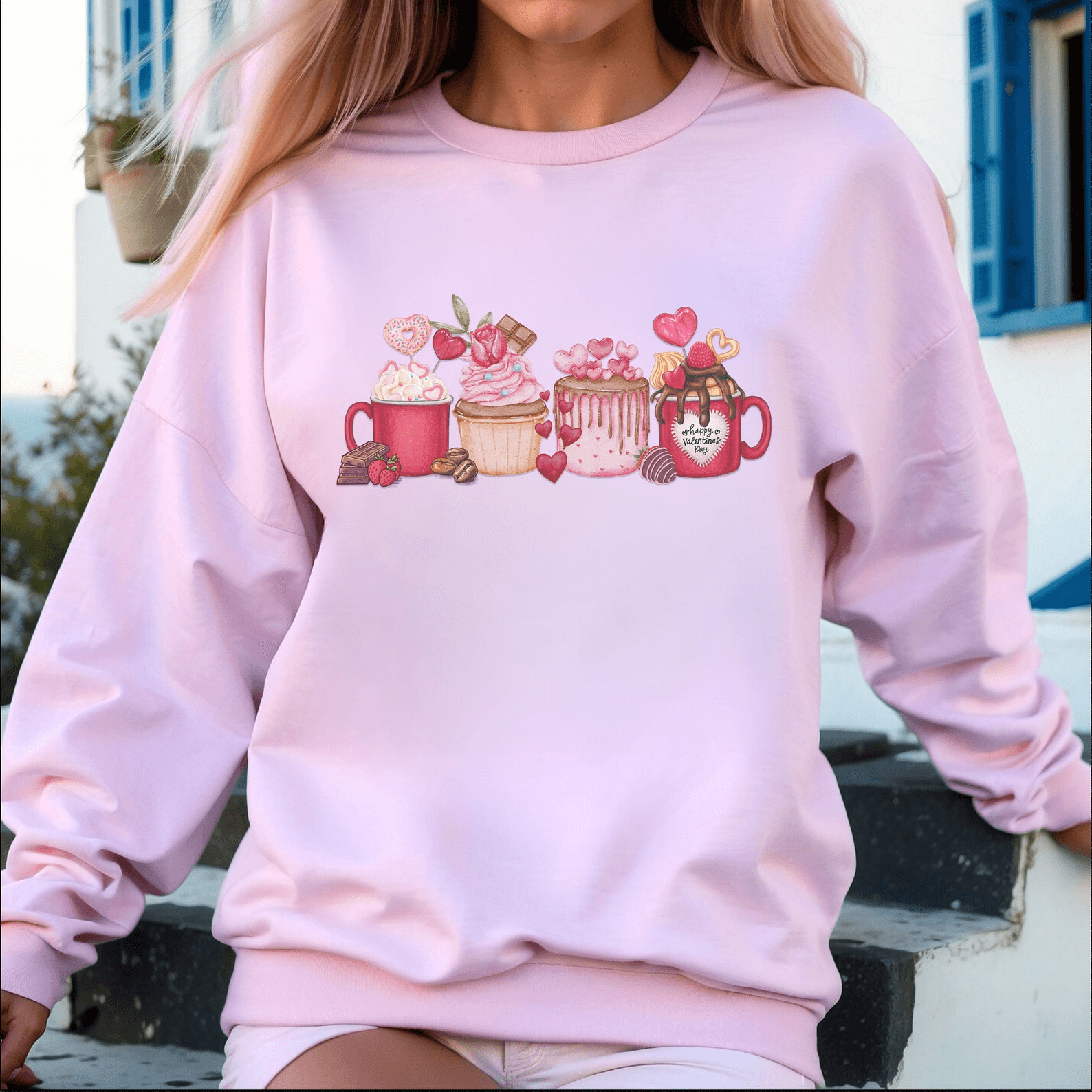 Valentines Coffee Sweatshirt for Women Love Heart Crewneck Cute Cozy Valentine Pullover
