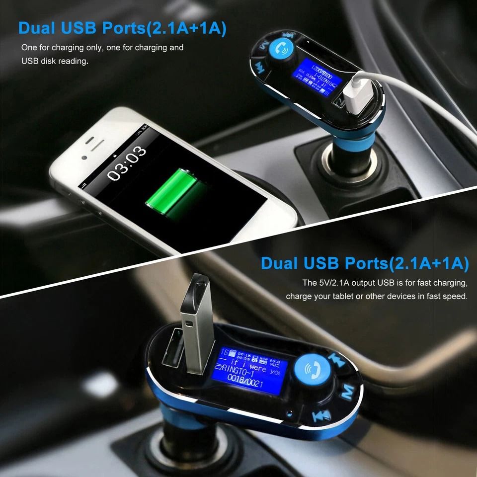 Wireless Car FM Transmitter, MP3 Player Radio Adapter Kit, Fast Charging, LCD Remote Control, Hands-Free Calls