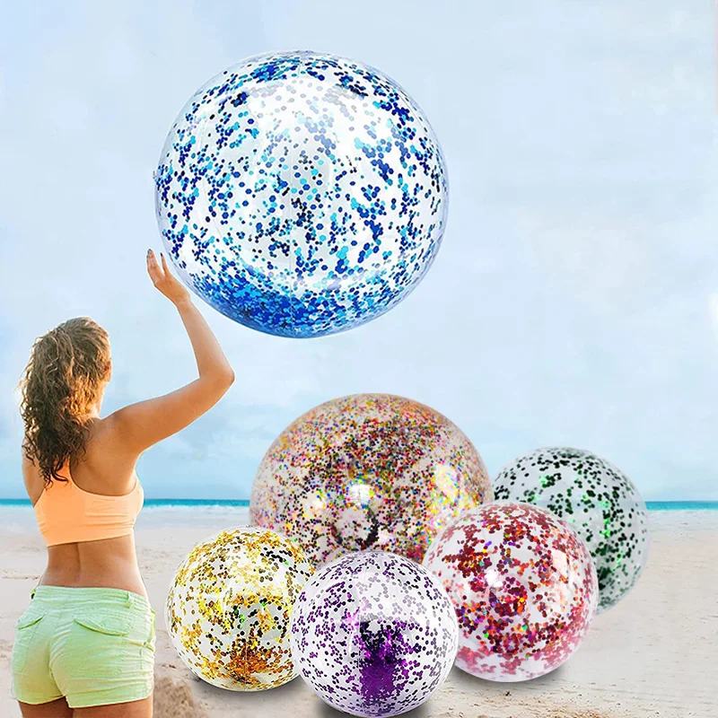 Clear Glitter Inflatable Beach Ball Sequins Pool Party Ball for Summer Fun