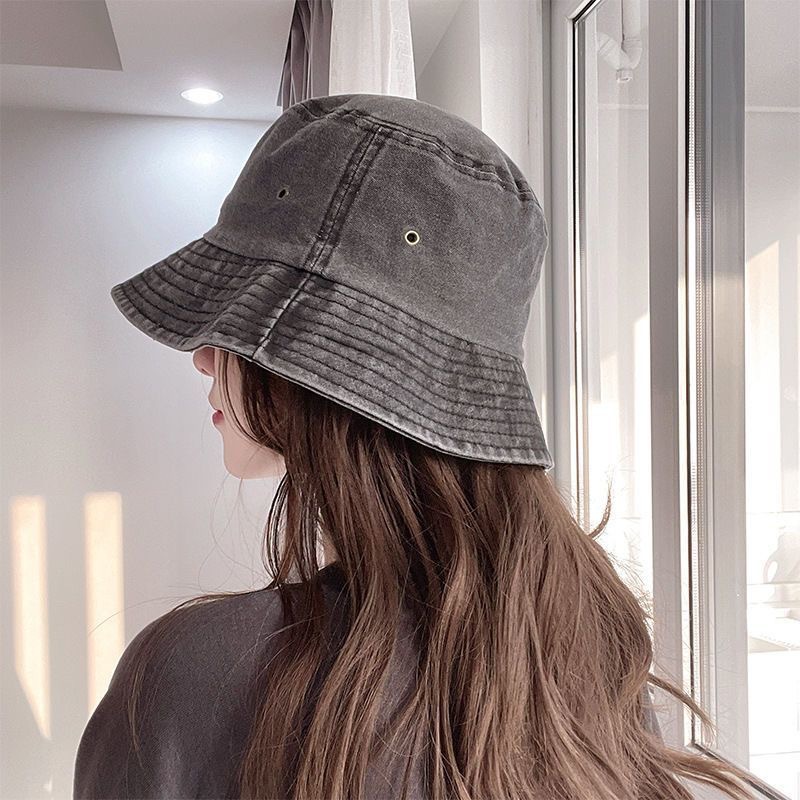 Retro Washed Denim Bucket Hat Lightweight Sun Protection Fisherman Hat for Outdoor Travel