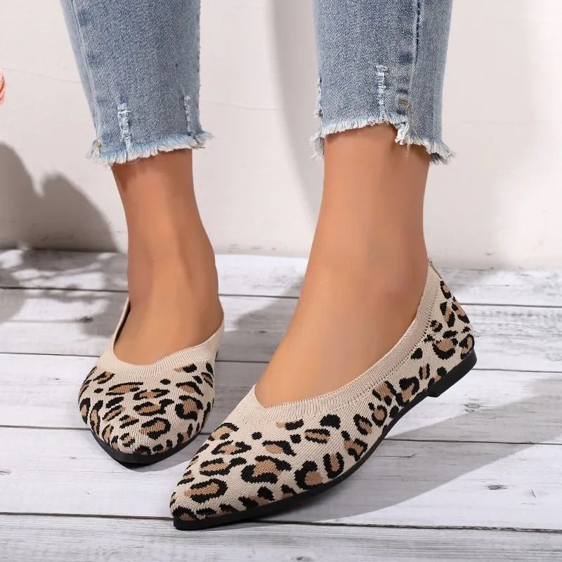 Women houndstooth knit ballet flats point toe mesh loafers casual driving shoes