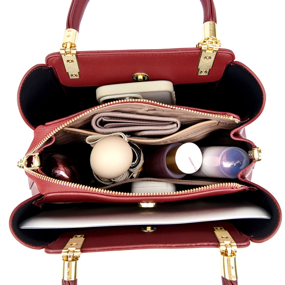 Luxury Women 3-Layer Leather Tote Bag, Stylish, Spacious, and Durable Crossbody Handbag