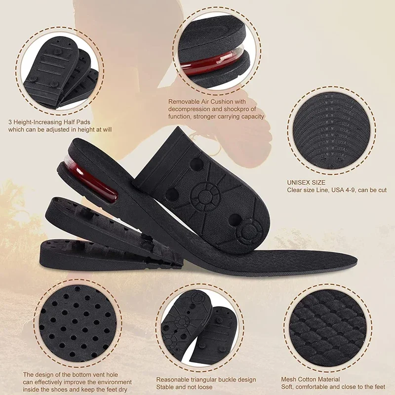 Air Shoe Cushion Height Increase Insoles, Adjustable Lift Inserts for Men and Women, Invisible Cut-to-Size Taller