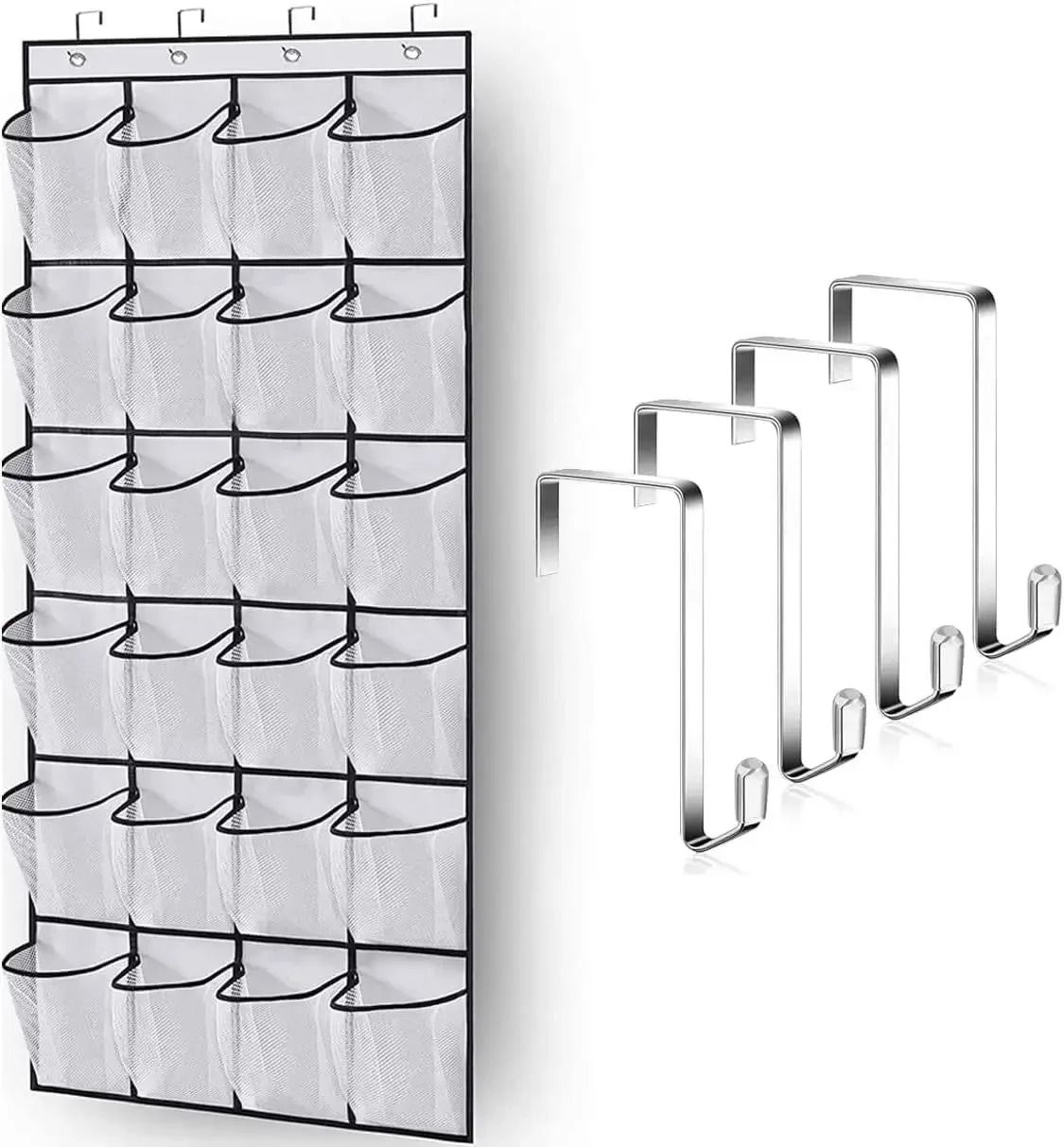 Over the Door Shoe Rack with 24 Mesh Pockets Hanging Organizer