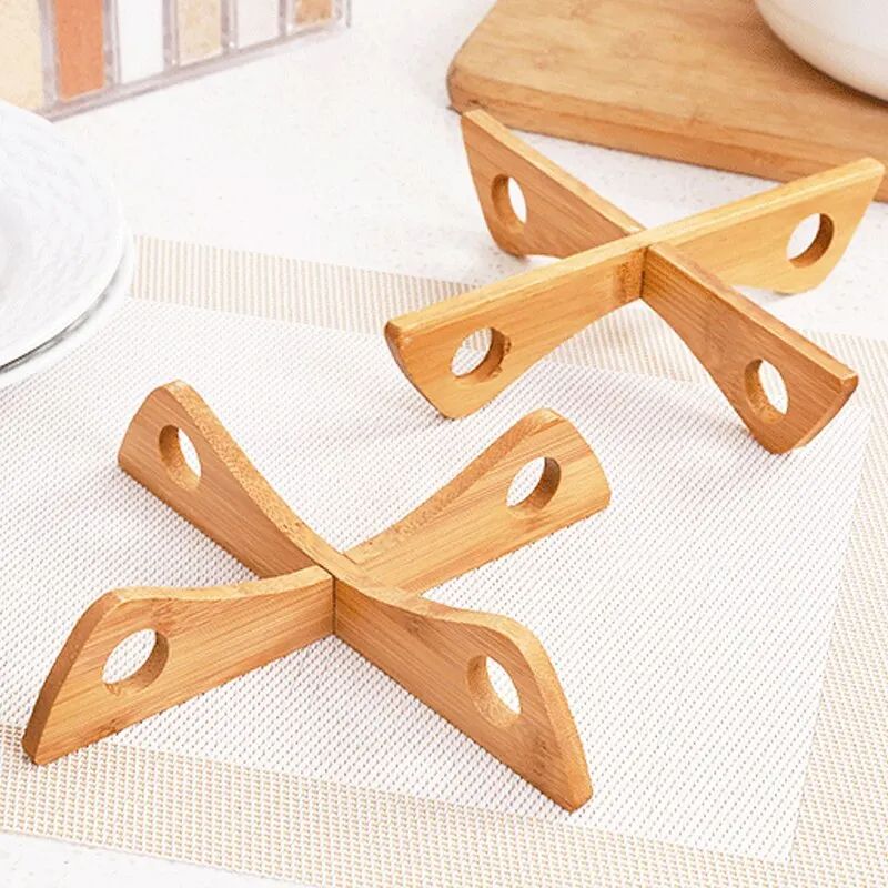 Cross Tray Holder Wooden Removable Table Mat, Anti-Heat Steam Resistant Kitchen Gadget, Non-Slip Household Wooden Mat