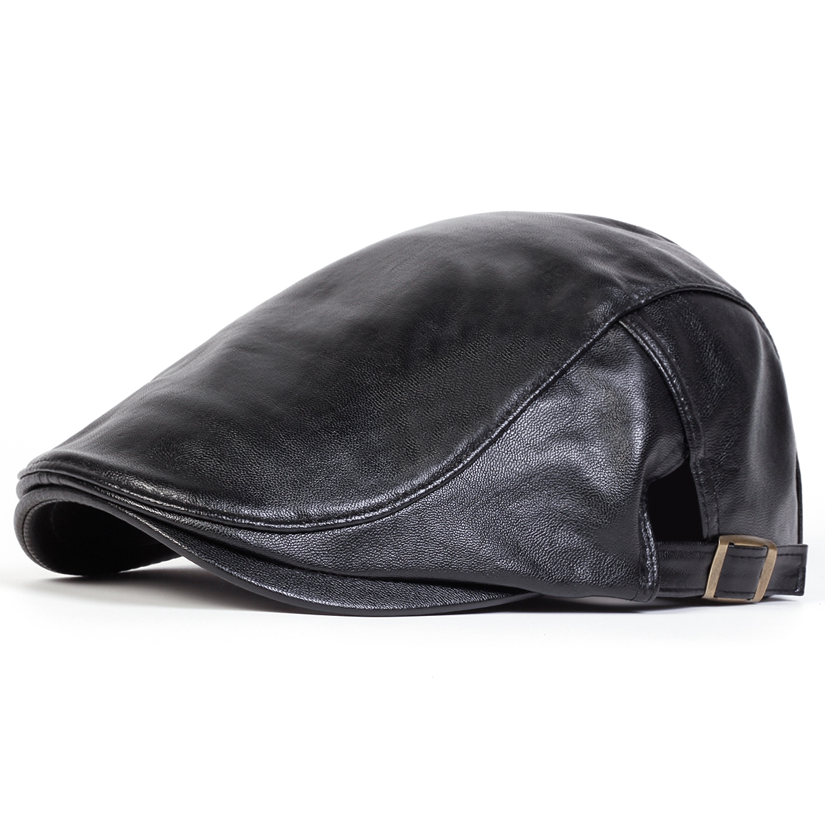 Men's Retro PU Leather Flat Cap, Adjustable Side Newsboy Hat, Spring Autumn Hip Hop Beret, British Painter Style