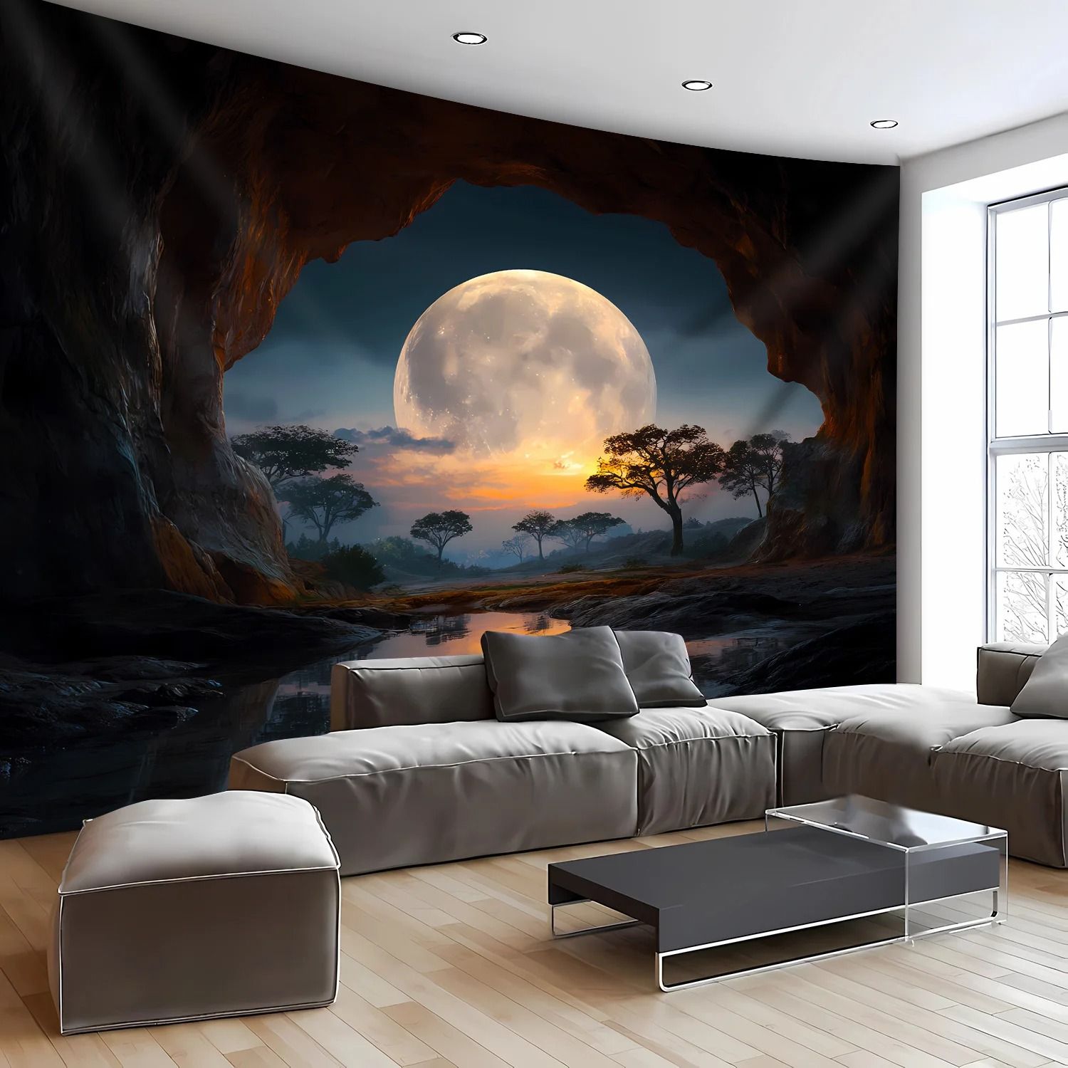 Forest Moon Wall Tapestry Nature Landscape Boho Wall Hanging Decor