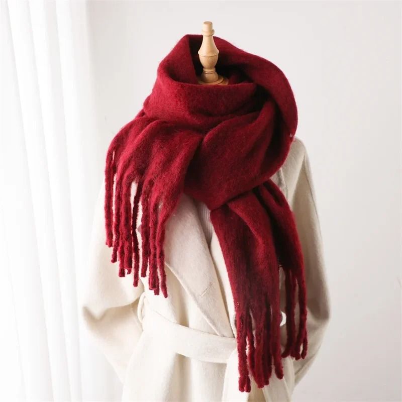 Luxury Winter Cashmere-Feel Scarf – Extra Long Solid Pashmina Wrap & Thick Tassel Shawl