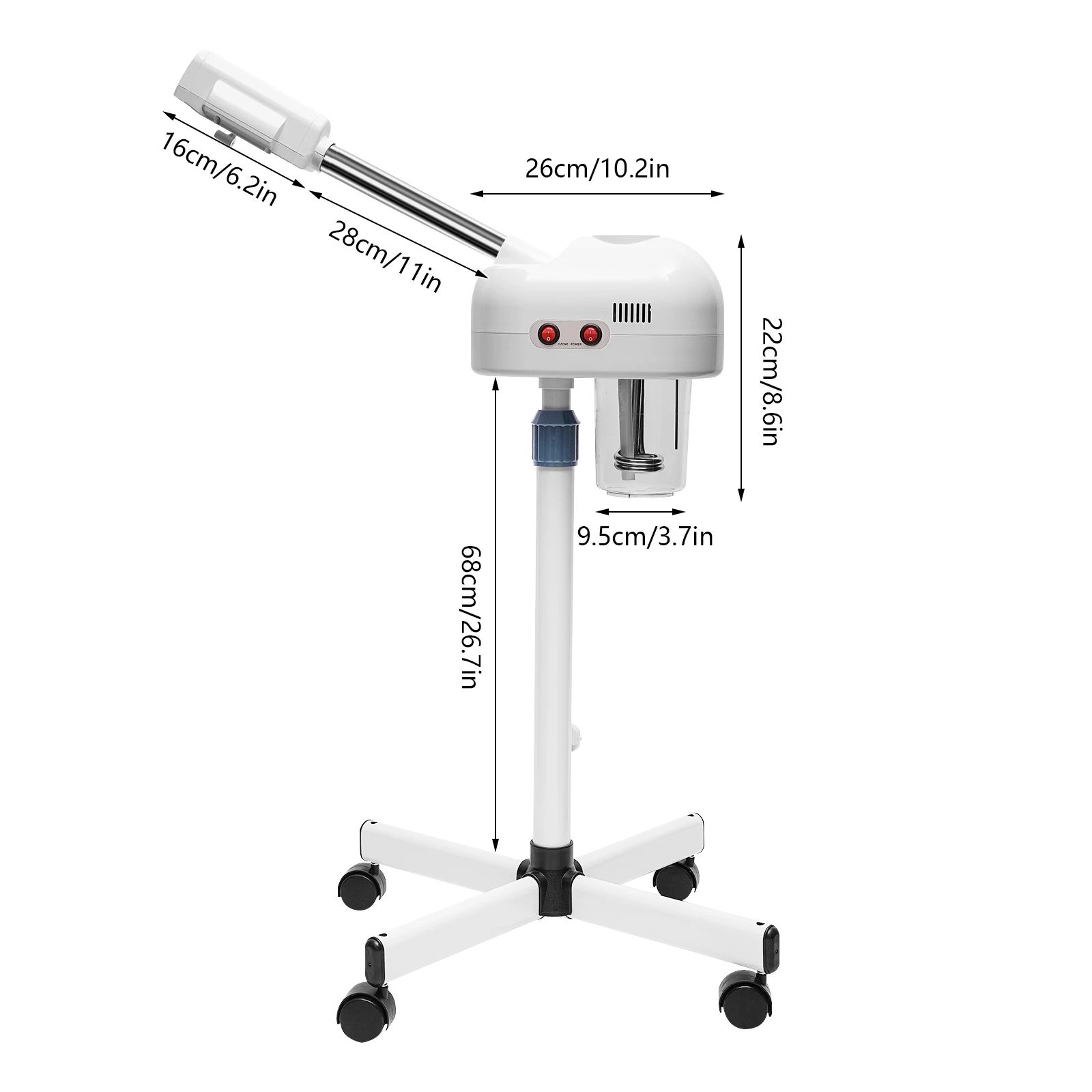 Professional Ozone Facial Steamer – Height Adjustable 360° Rotating Hot Mist Salon & Spa Steaming Machine with Wheels