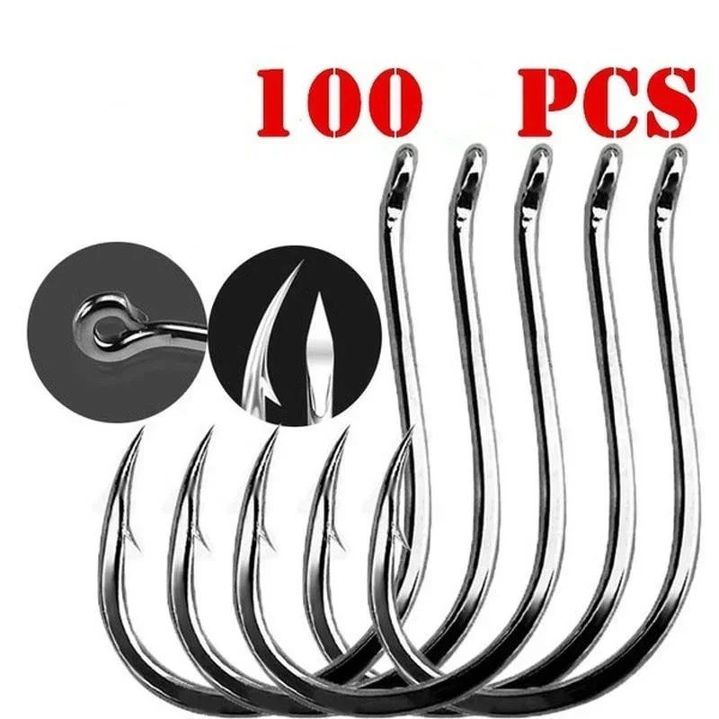 High Carbon Steel Fishing Hooks Set Barbed Circle Hooks 100pcs