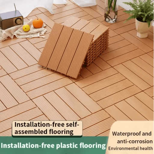 Interlocking Deck Tiles Set Waterproof Outdoor Balcony Flooring DIY Kit 10pcs
