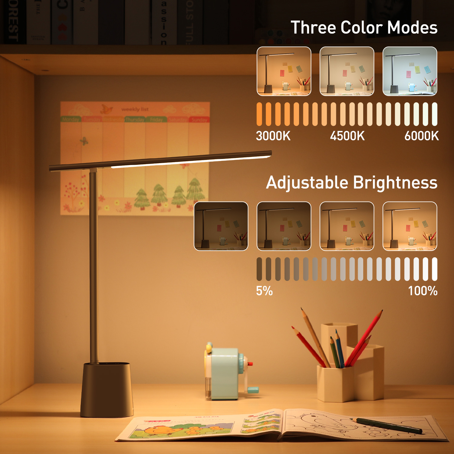 Dimmable LED Desk Lamp Eye Protection Study Light Foldable Table Lamp Bedside Read Lamp