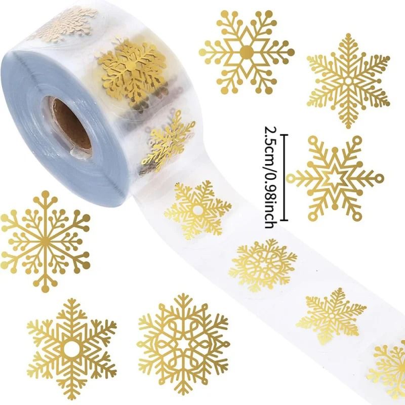 100pcs 500pcs Christmas Golden Snowflake Sticker Transparent Round Gold Stamping Seal