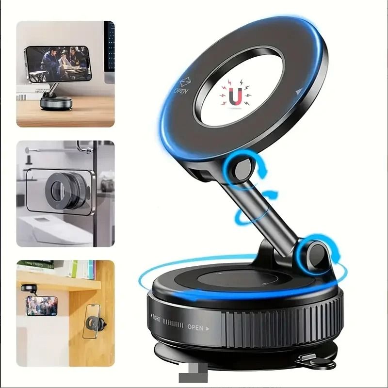 Rotating Vacuum Magnetic Car Phone Holder Dashboard Glass Mount