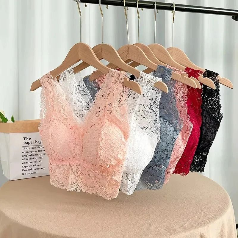 Womens Deep V-Neck Lace Bralette - Wire-Free Sexy Lingerie Camisole