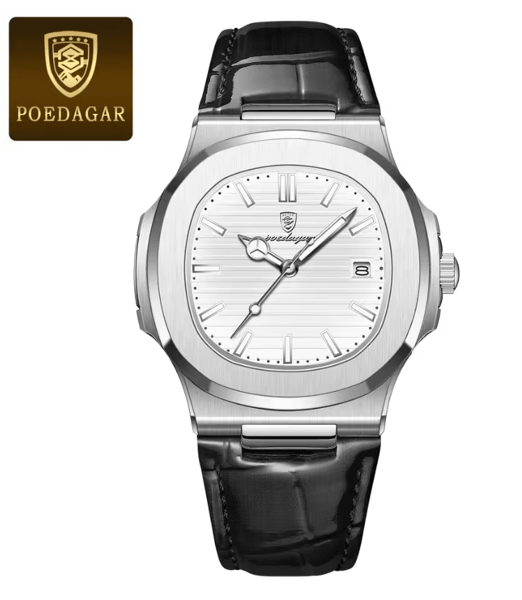 POEDAGAR Luxury Mens Square Watch Waterproof Quartz Wristwatch with Leather Strap