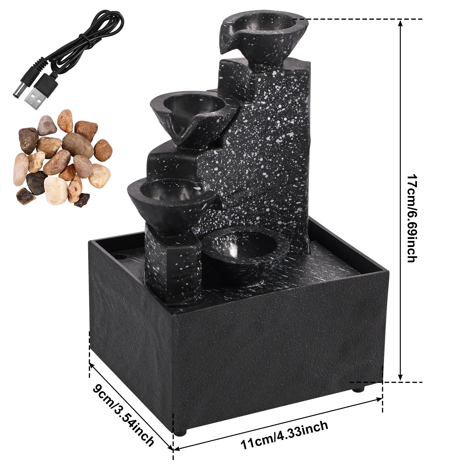 Desktop Fountain with Soft Lights, Flowing Water Tabletop Waterfall for Home Decor, Relaxation, Meditation & Office Zen