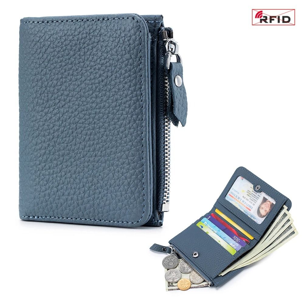 Genuine Leather Zip Wallet with RFID Protection