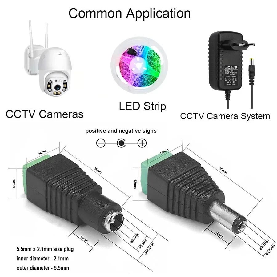DC 12V Male and Female Power Plug Connector Set 5.5mm x 2.1mm