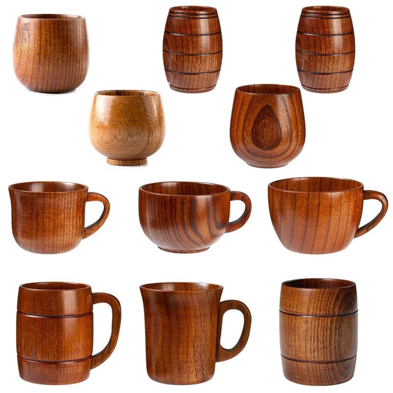 Handcrafted Jujube Wood Mug – Natural Wooden Coffee Cup with Ergonomic Handle