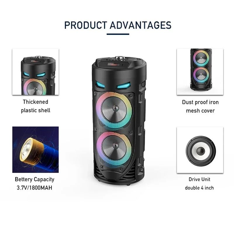 30W Wireless Column Party Bluetooth Speaker Big Bass Karaoke USB Microphone