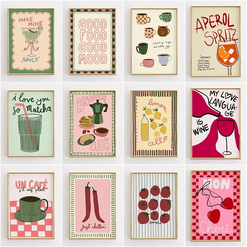 Funny Kitchen Quote Poster – Retro Food Illustration Coffee Lover Wall Art – Modern Canvas Painting for Home Decor